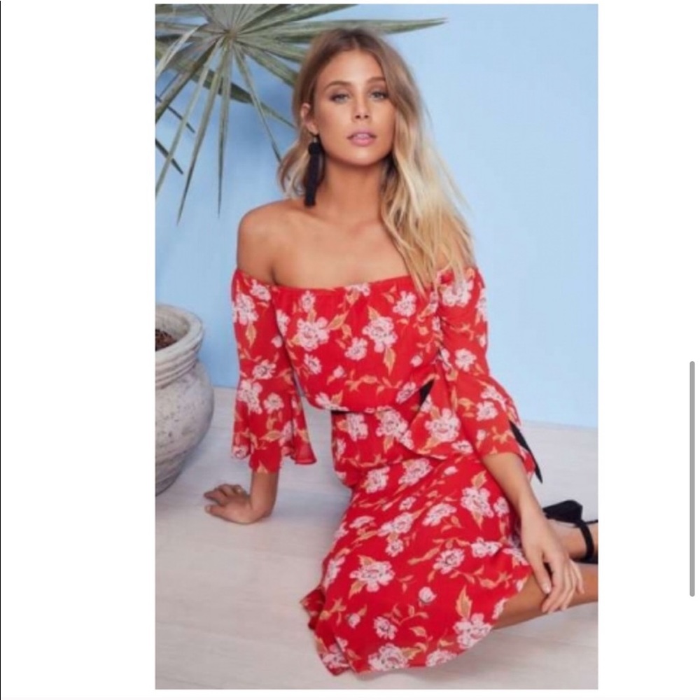 Off Shoulder Floral Midi Dress